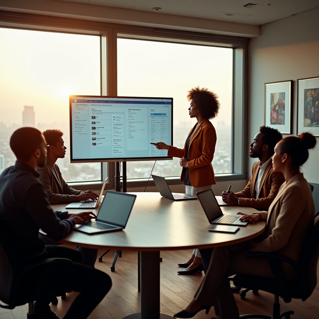 Consultant leading a hands-on training session with small business team around a conference table